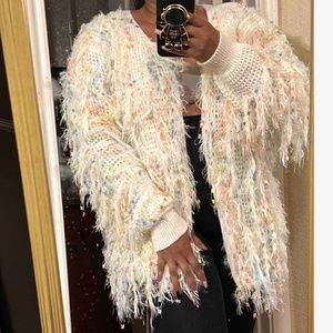06 Luxe Shaggy Fuzzy Confetti Open Front Cardigan